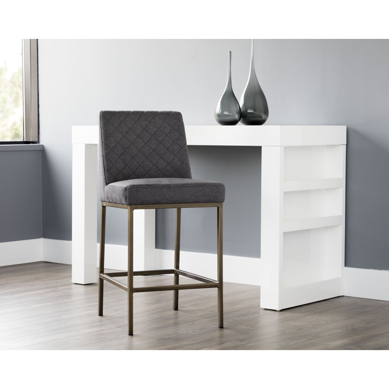 5West Upholstered Stool with Metal Frame, Dark Gray Performance Basketweave, Counter Stool (26" Seat Height)