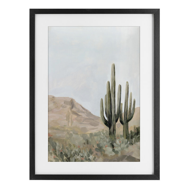 «Desert Tranquility Cacti», reproduction sous verre encadrée, design par Hannah Dawson, H 20 po x l 14 po, Cadre noir minuit