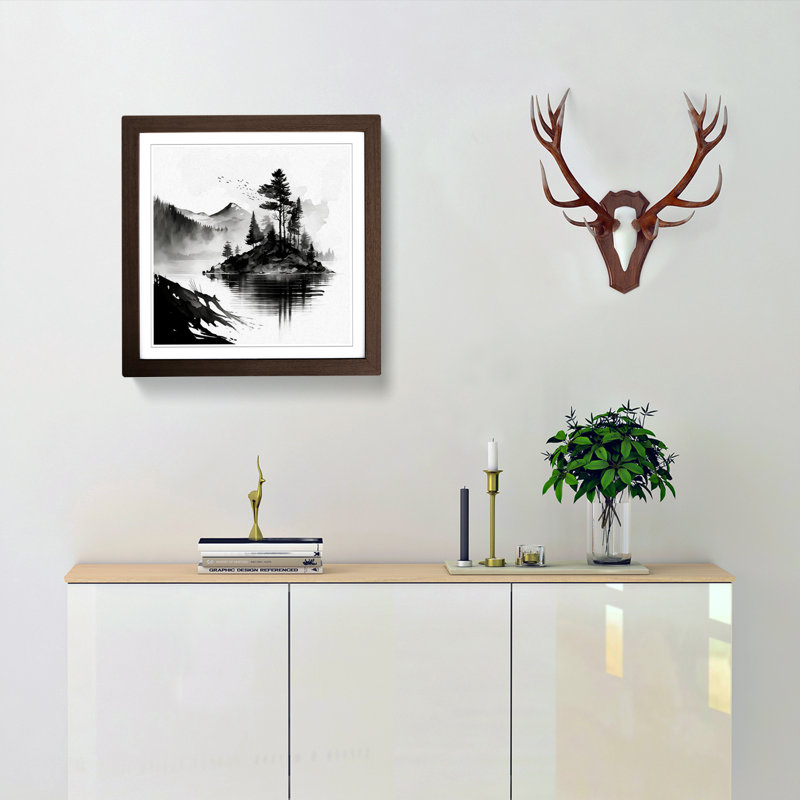 Lake Ink Wash - Single Picture Frame Print on Wood, Walnut