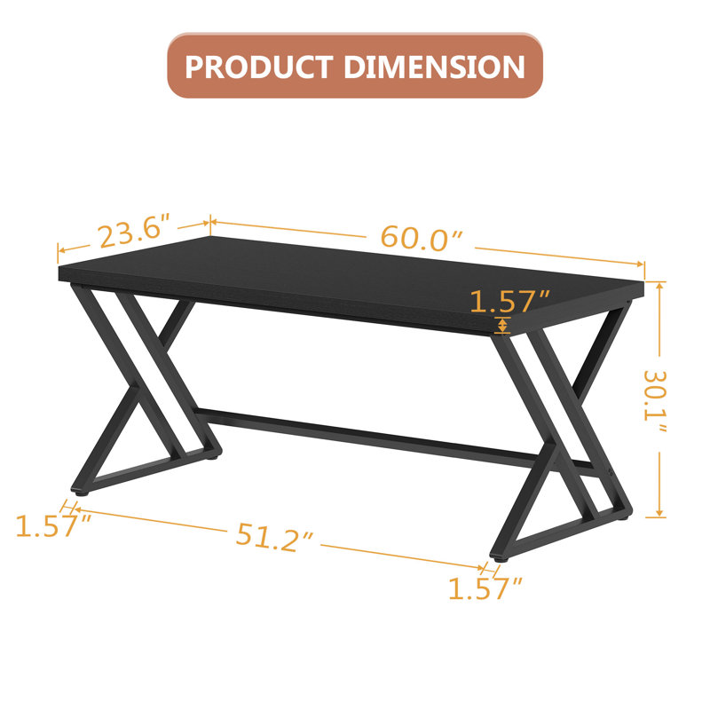 Kelleia Writing Desk, Black, 30.1" H x 60" W x 23.6" D