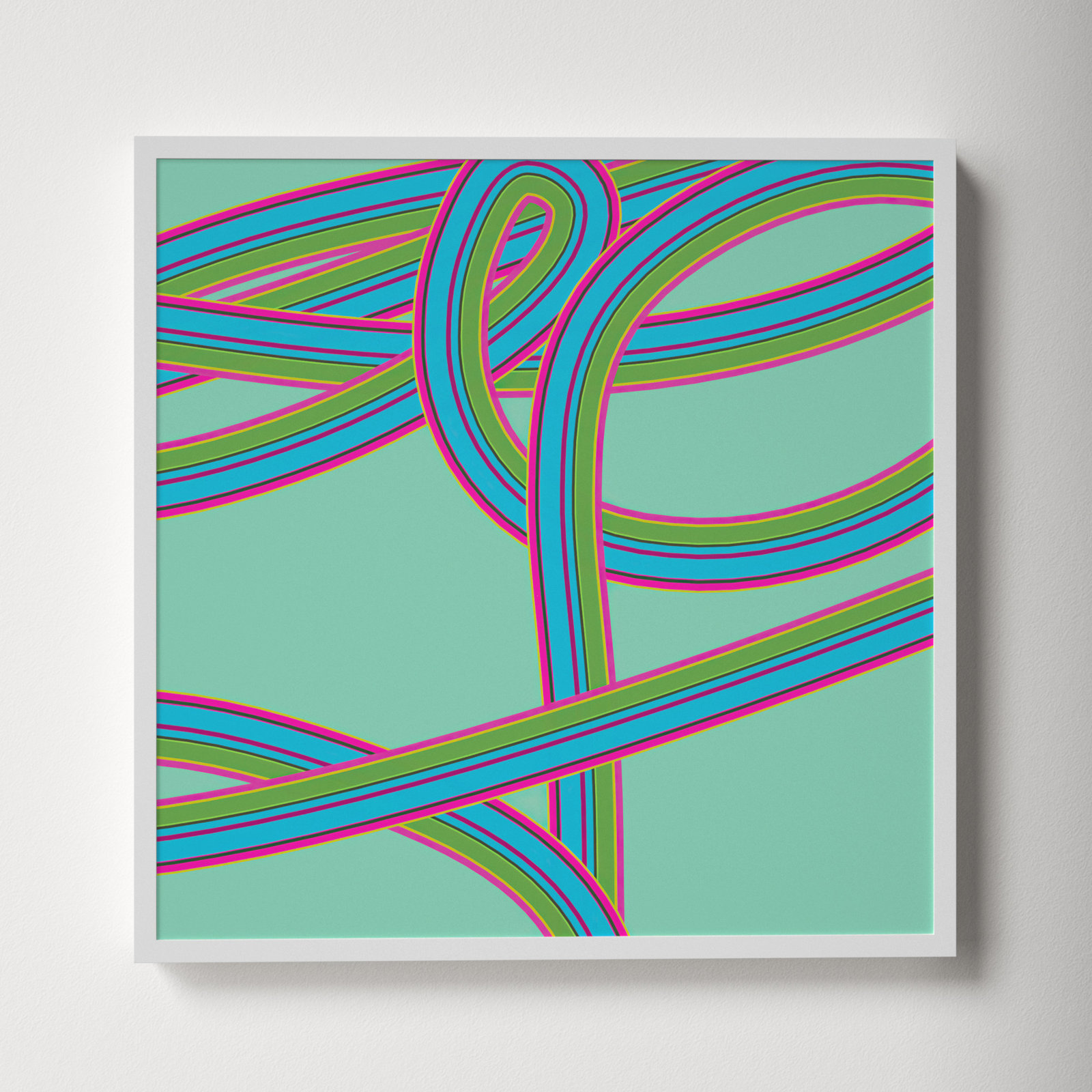 Polo "Turquoise Twist" Print by Jacques Pilon, White, 16" H x 16" W x 1.25" D