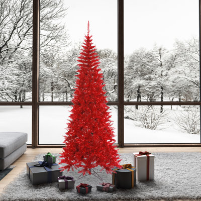 Red Tinsel Fir Slim Artificial Christmas Tree