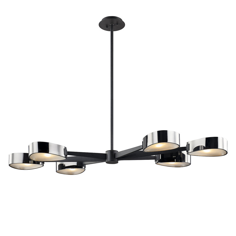 Lustre linéaire moderne Spoutnik à 6 lumières Sandiso, Noir carbure / chrome noir