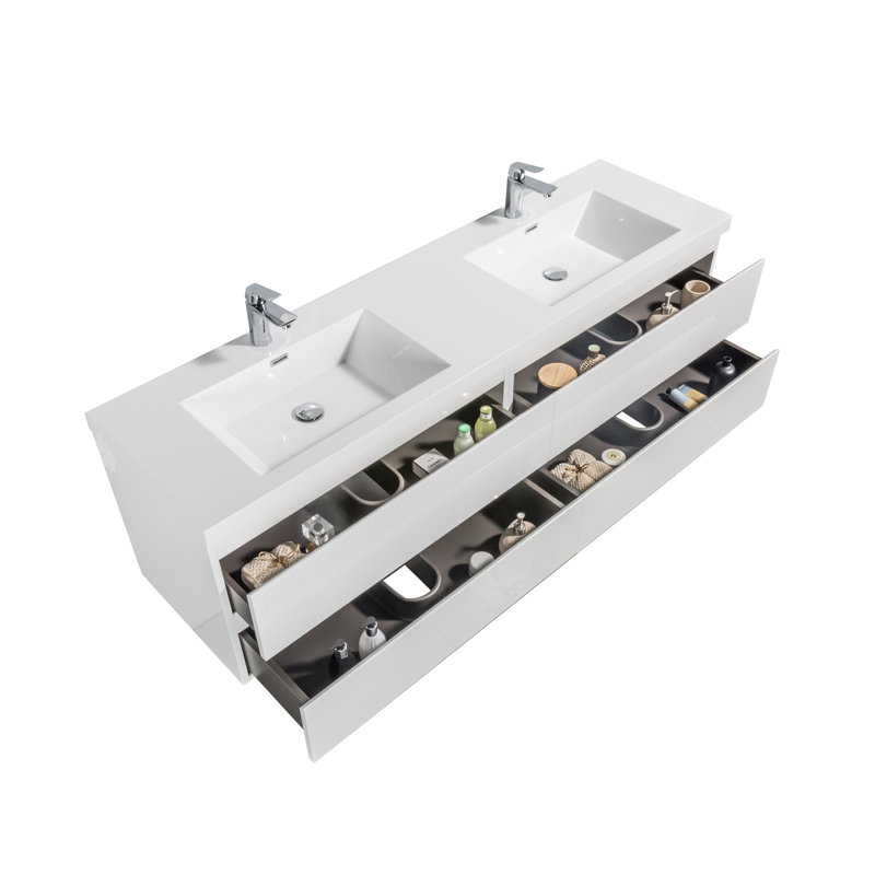 Crowson 59'' Double Bathroom Vanity with Poly Marble Top