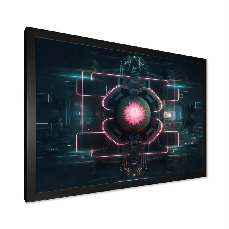 Abstrait futuriste lotus sur toile, Cadre simple noir, H 16 po x l 32 po x P 1 po