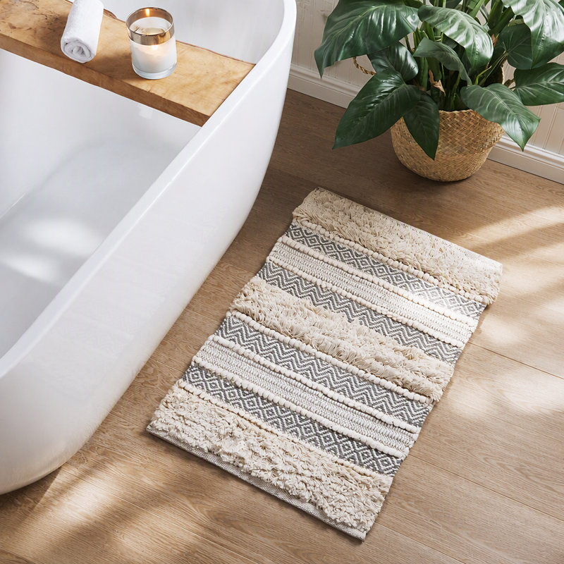 Woven Texture Stripe Bath Rug 20X32", Gray