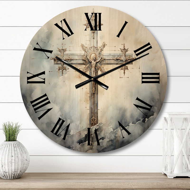 Symbols Cross A Powerful - Spiritual Oversized Wood Wall Clock, Moyenne