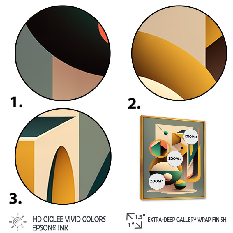 «Retro Elementary Geometrics VII», reproduction encadrée sur toile, Or, L 24 po x H 32 po