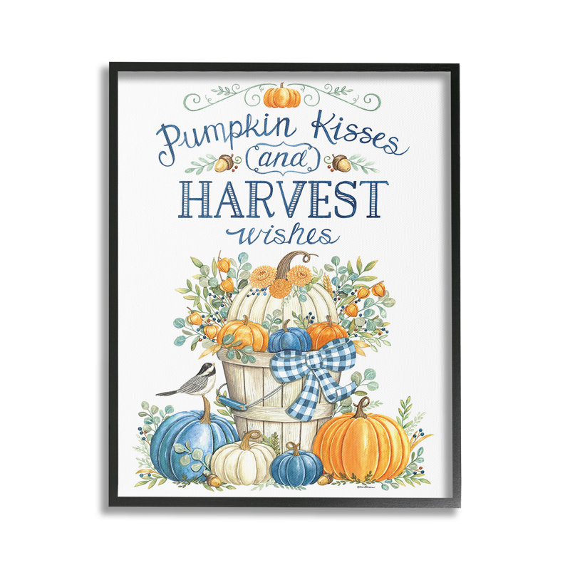 «Harvest Wishes Pumpkins», estampe numérique par Deb Strain, Giclée encadrée noir minuit, H 20 po x l 16 po