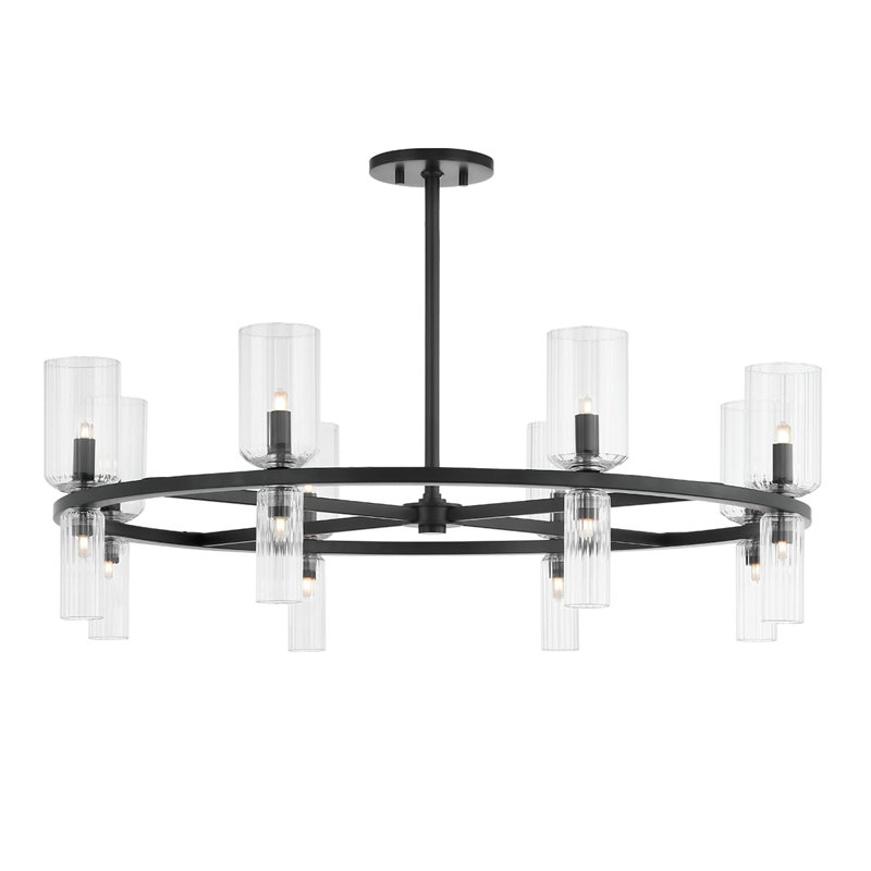 Lustre en roue de chariot à 16 lumières Conan Bakersfield, Noir doux