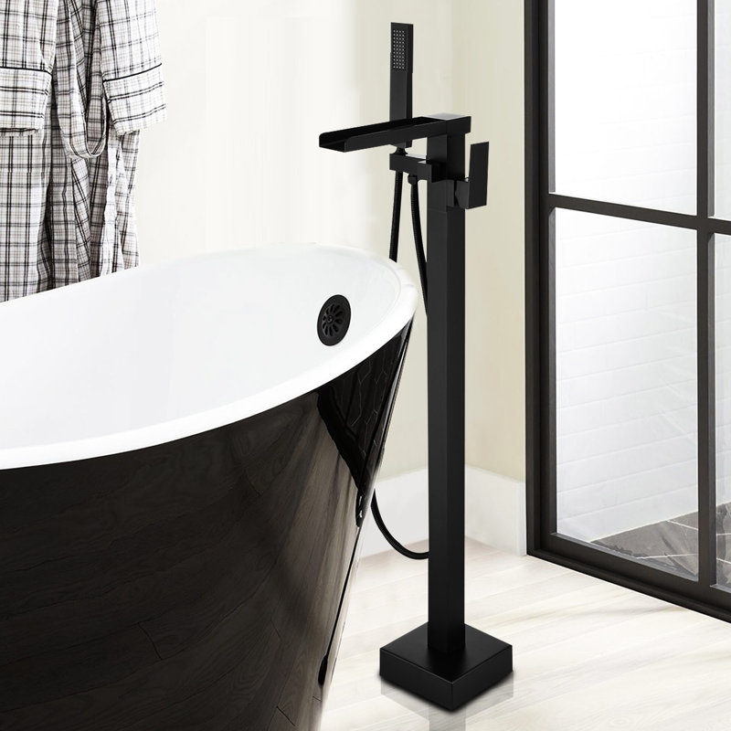 Single Handle Matte Black Bathtub Faucet - Hand Shower, , Corrosion Finish Waterfall Spout, Rust & Resistance