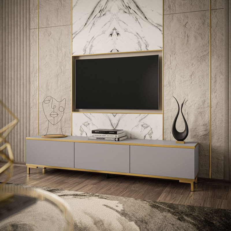 Allexys Unfinished TV Stand for TVs up to 65", Grey/Brown/Blue