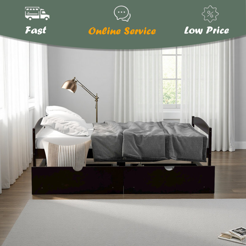 Lit plateforme simple avec deux tiroirs, Espresso