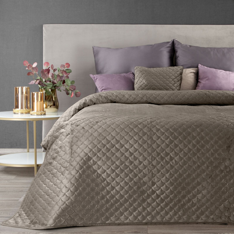 Ried Velvet Solid Colour Bedspread, Beige, W220 x L240cm