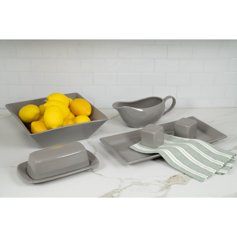 Gray Ceramic Square Dinnerware Set, Service for 6