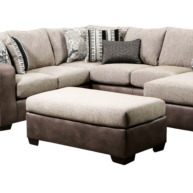 Revêtement contemporain brun et bicolore, pieds fuselés en plastique, assise en microfibre, matériaux de style haut de 17 pouces, L 38 po x l 38 po x H 17 po