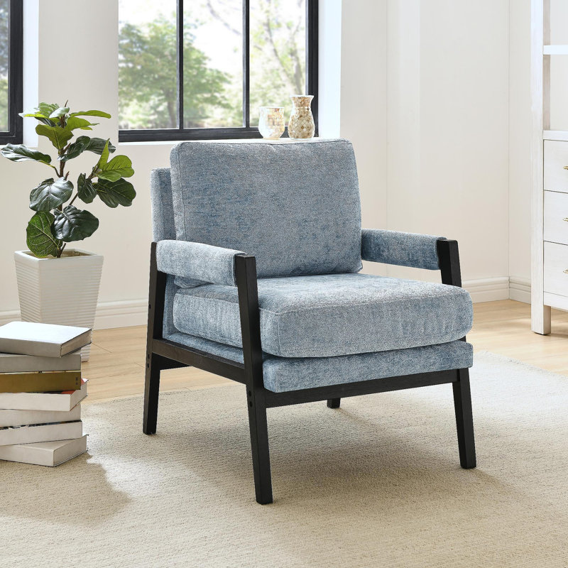 Kelly Mid-Century Modern Chenille Upholstered Accent Armchair, Blue