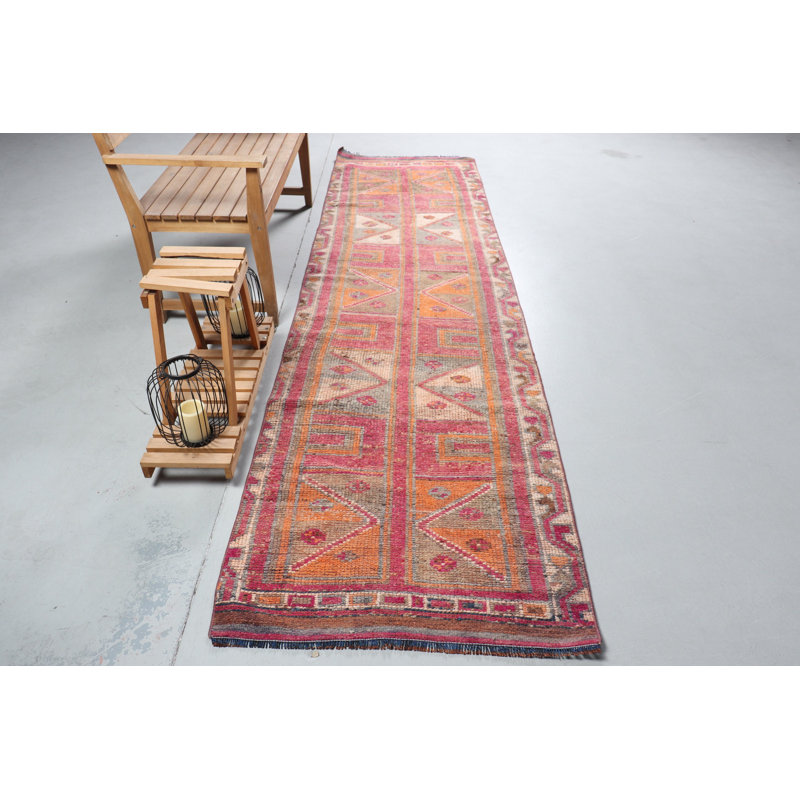 Tapis de couloir rétro rose turc Herki - authentique tapis de cuisine Anatolian pour la décoration intérieure