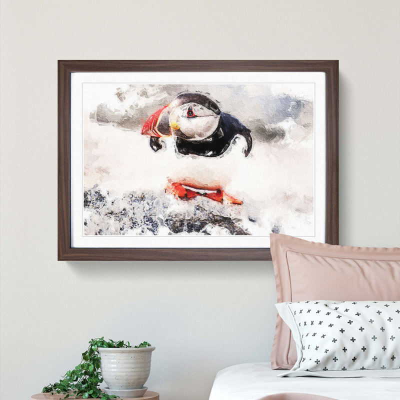 Atlantic Puffin - Framed Print, 45cm H x 63cm W x 2cm D, Walnut Framed
