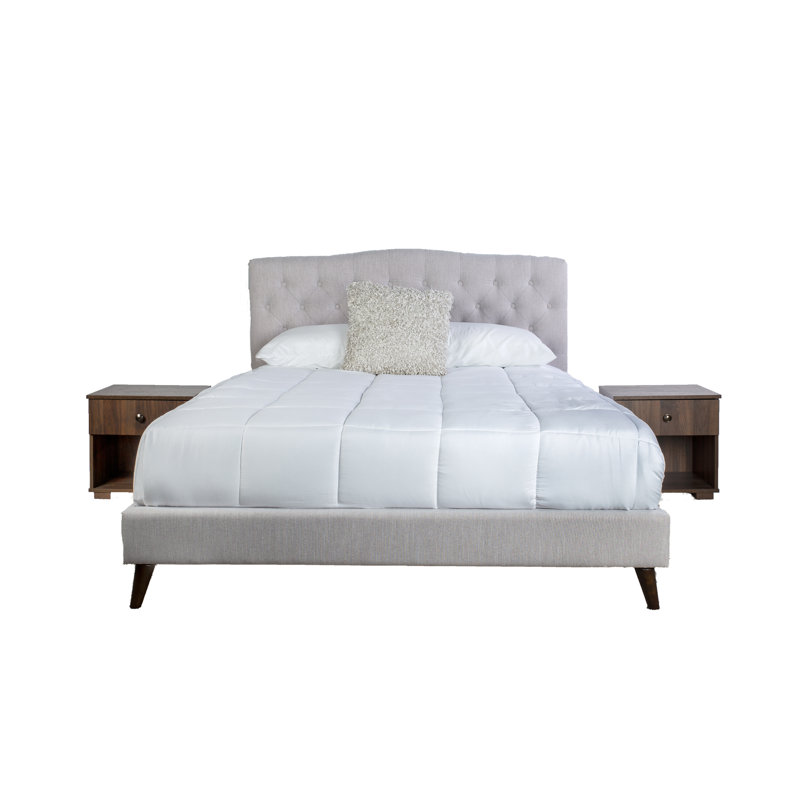 Lit tapissier avec 2 tables de chevet, Grand lit