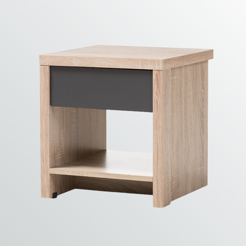 1 tiroir et 1 tablette Yarrow avec table de chevet au fini gris et brun clair, H 16,77 po x l 15,61 po x P 15,61 po