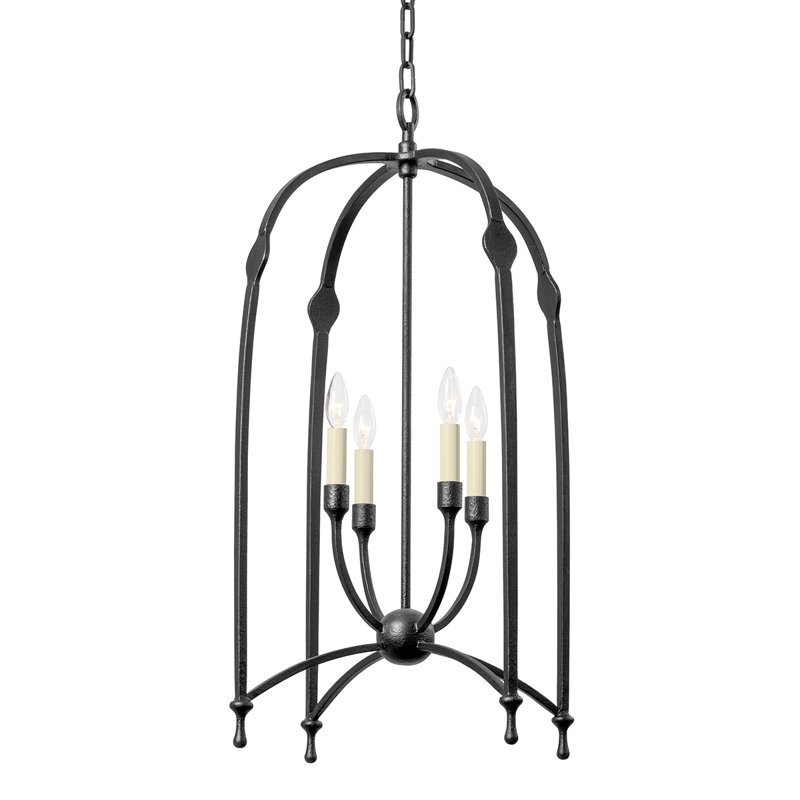 Luminaire suspendu 4 lumières, Fer noir, H 36 po x l 21,25 po x P 21,25 po