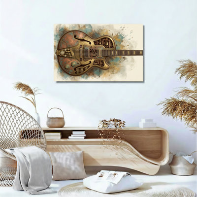 Ensemble d'une toile murale représentant une guitare steampunk