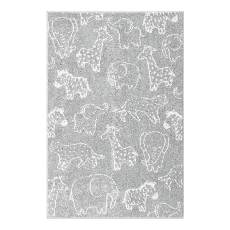 Tapis pour enfant Whimsy Safari, Rectangle 3 pi 11 po x 5 pi 11 po, Gris / Ivoire