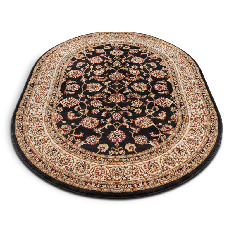 Belliere Sarouk Black Traditional Rug, Oval 3'11'' x 5'9''