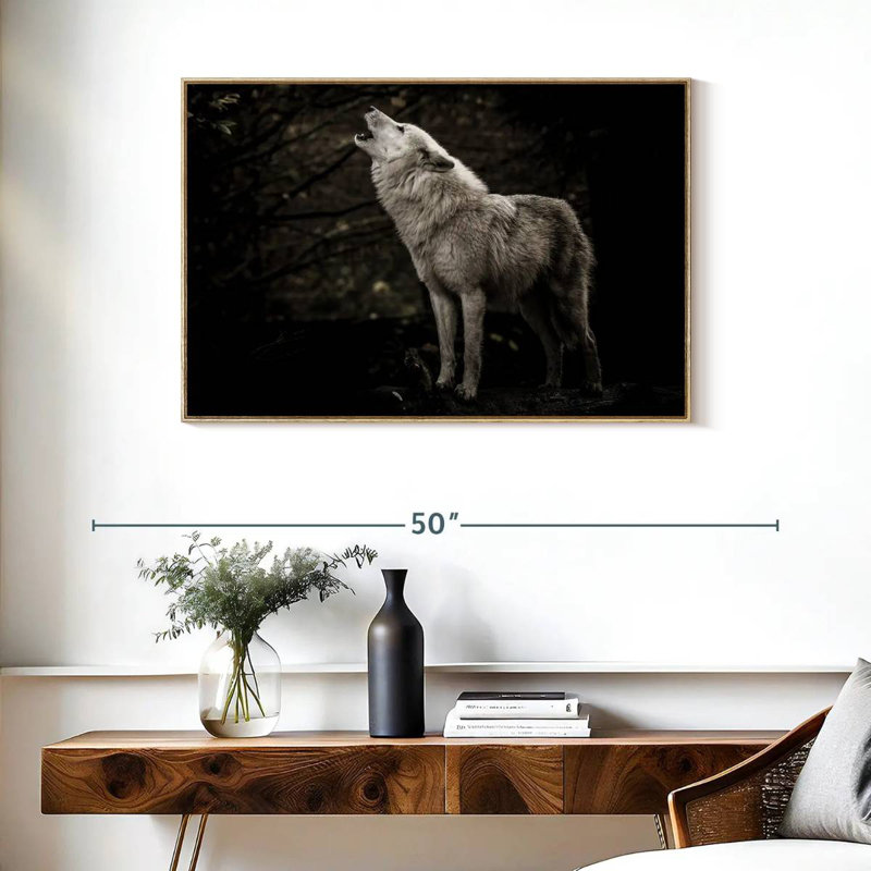 The Lone Wolf, Floating Frame Natural Wood, 37" X 25"