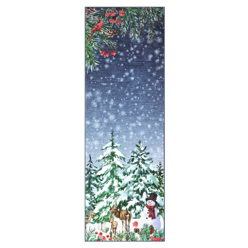 Washable Christmas Area Rug Non-Slip Christmas Tree Reindeer Snowman Floor Rug, Foldable Low Pile Bedroom Carpet, Holiday Decorative Indoor Mats for Living Room, Nursery