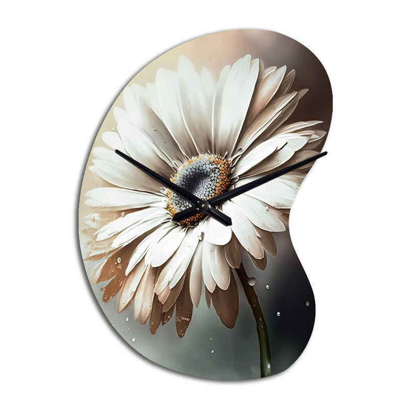 Blanc Gerbera Flowers II - Gerbera, horloge asymétrique en métal, horloge murale, Petit