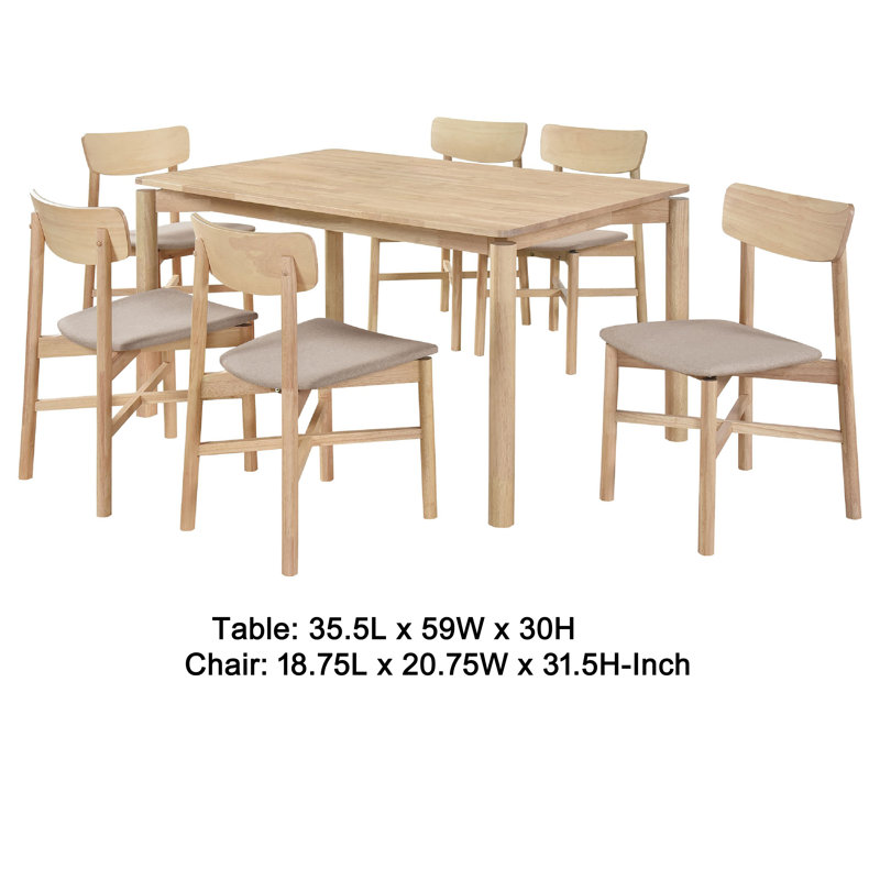 Rida Dining Table Set, White Washed, 7