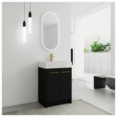 Meuble-lavabo autoportant de 24 pouces avec lavabo en résine intégré au fini châtaignier noir