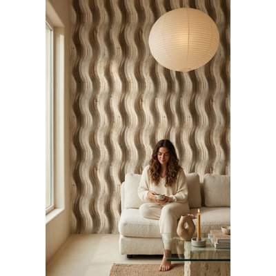 Décoration murale abstrait en relief à motif de vagues abstraites pierre beige