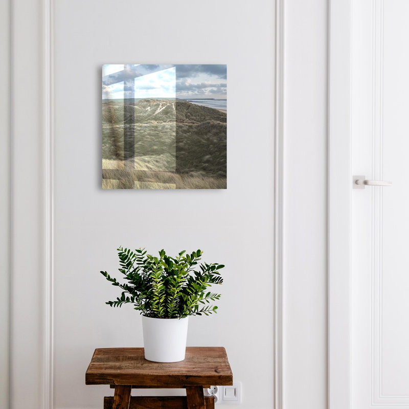 Key storage cabinet, Opens to the right, 30x30x5, Black, Green hills under a blue sky, 
