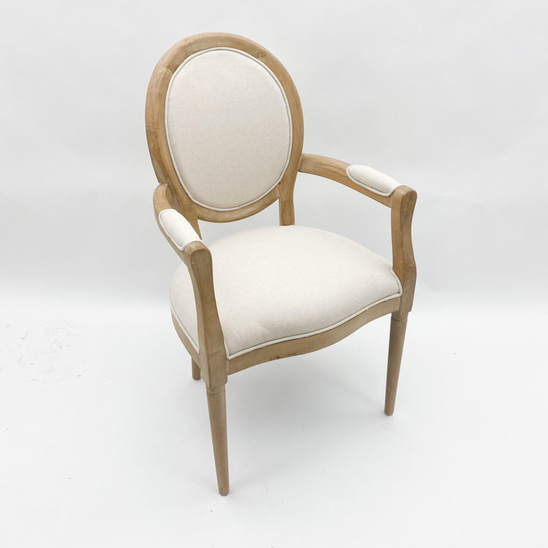 Sophisticated Mickael Linen King Louis 45cm Dining Chair - Beige Upholstered Accent Chair with Wooden Frame
