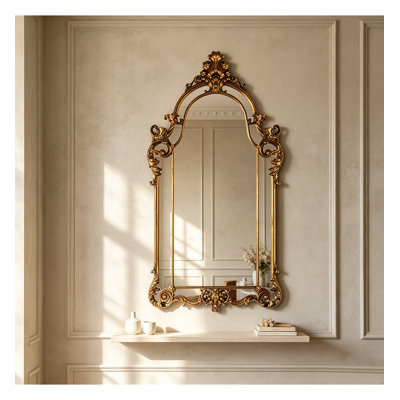 Ornate Gold Baroque Wall Mirror Antique Scroll Frame Bathroom Vanity Mirror