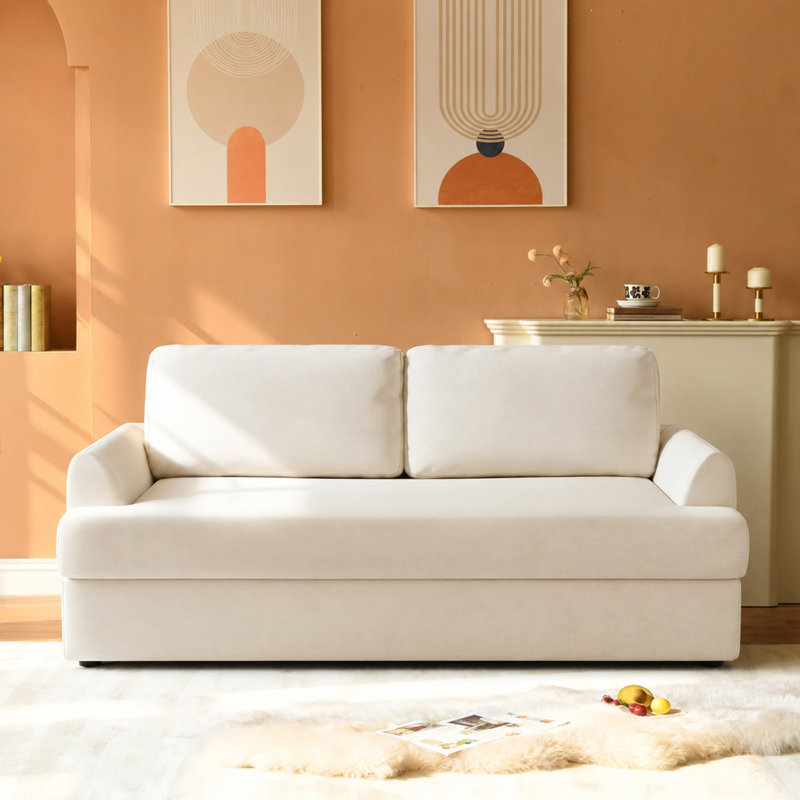 Canapé-lit en velours moderne pour petits espaces, Beige