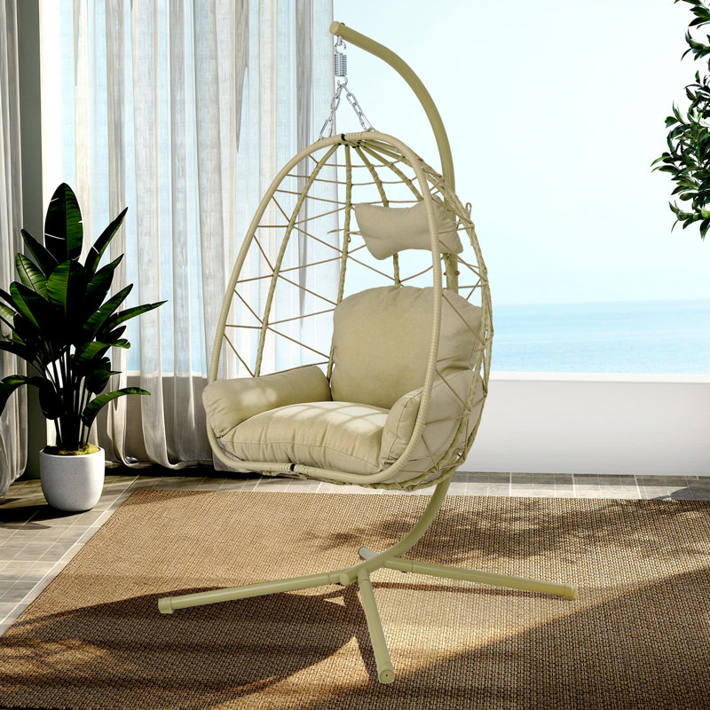 Hanging Egg Chair With Stand Indoor Outdoor Pe Wicker Swing Hammock Chair With Washable Cushion For Patio Bedroom Balcony Garden
