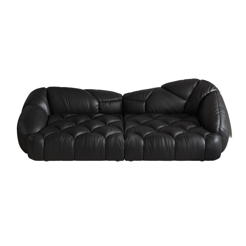 Markena 104.3” Upholstered Black Modern Leather Sofa with Sloped Arms