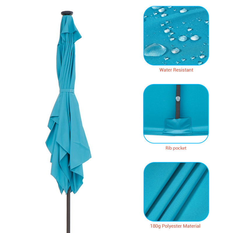 Parasol de marché rectangulaire éclairé 120 po x 78 po Dorando, Lac bleu