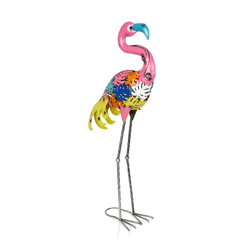 Statue de flamant rose en métal 31 po H