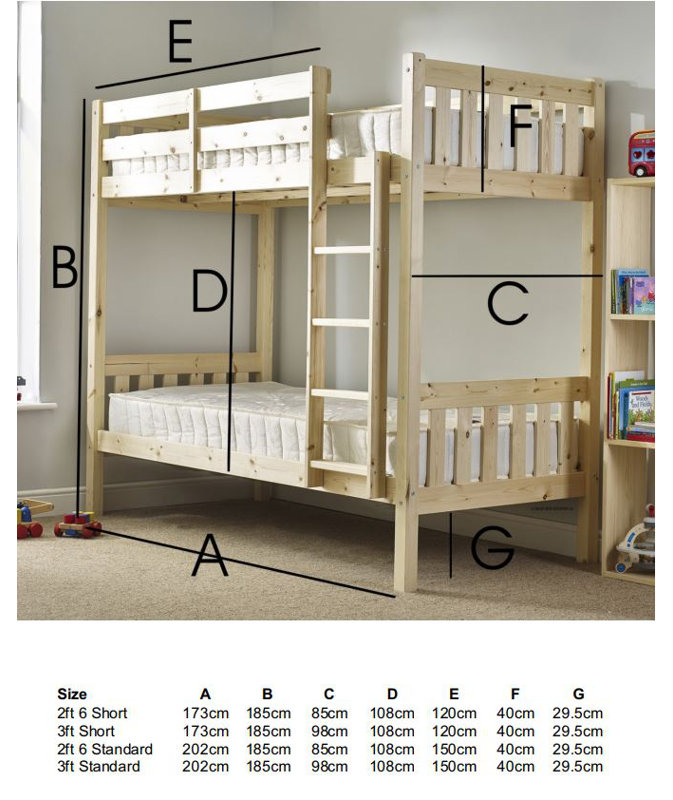 Cambridge Solid Pine Heavy Duty Bunk Bed, Small Single (2'6)