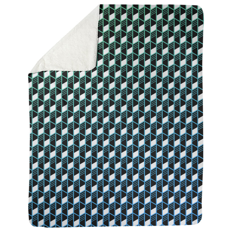 Couverture géométrique Katelyn Elizabeth, l 52,5 po x L 62,5 po, Vert / bleu