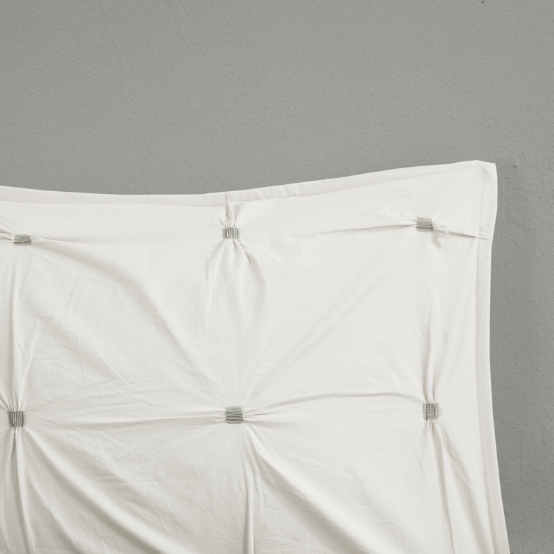 Elastic Embroidered Cotton Comforter Set, White, Full/Queen Comforter + 2 Shams