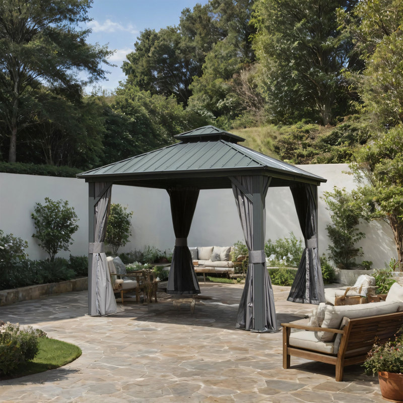 Aluminum Patio Hardtop Gazebo, Gray, 114" H x 117.60" W x 117.60" D