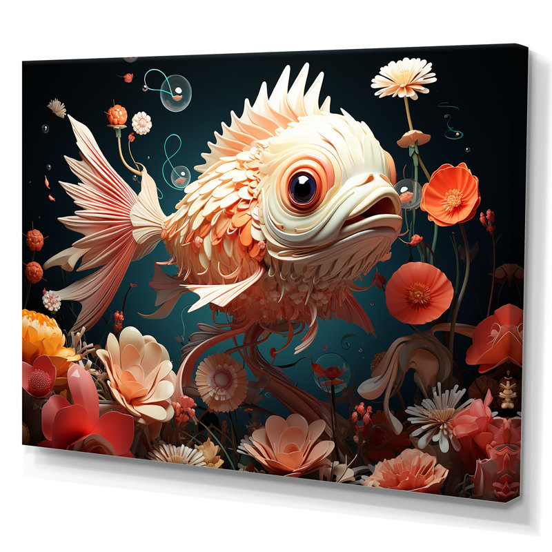 Art mural surréel de poisson sous-marin II, H 30 po x l 40 po x P 1,5 po, Toile tendue