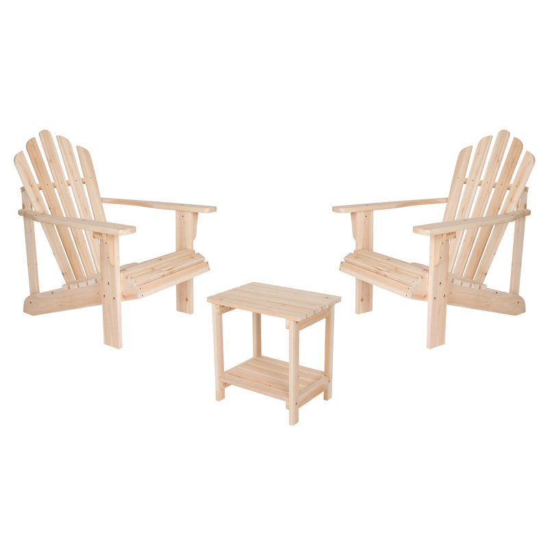 Sneller Solid Wood Adirondack Chair with Table, Beige
