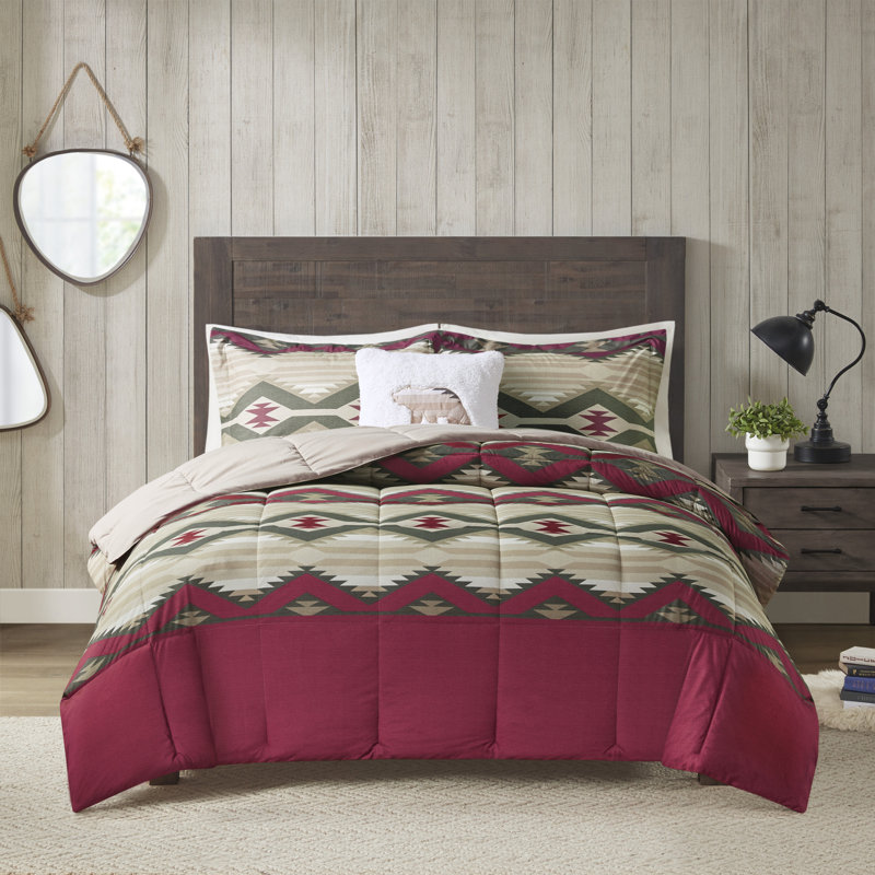 Woolrich Emmet Creek Down Alternative Comforter Set with Throw Pillow, King Comforter + 3 Additional Pieces, Red